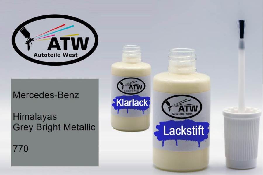 Mercedes-Benz, Himalayas Grey Bright Metallic, 770: 20ml Lackstift + 20ml Klarlack - Set, von ATW Autoteile West.